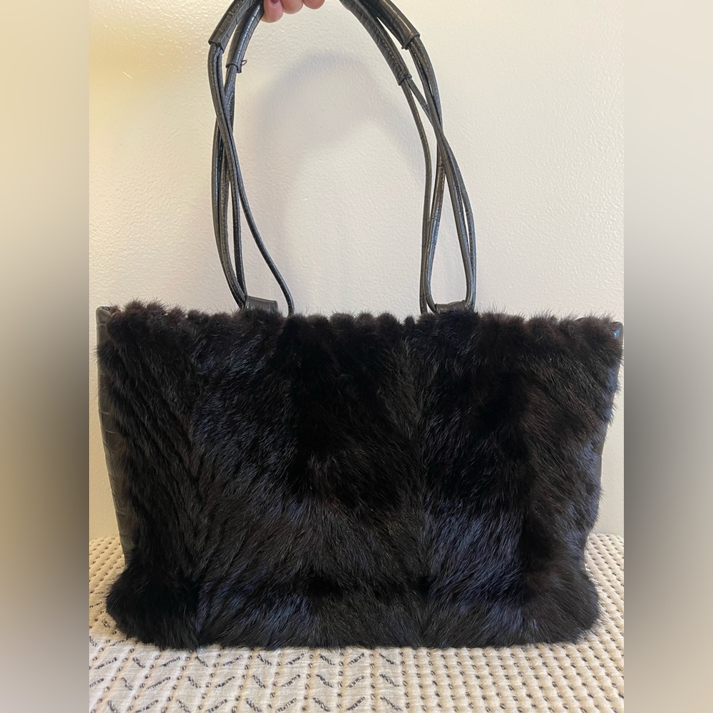 Paolo Masi Black Mink Chevron Tote EUC